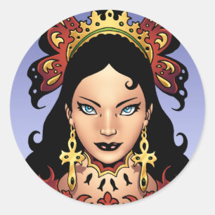 Exotische Gotische Koningin met Ankh Oorbellen van Ronde Sticker