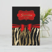 Exotische Goud & Rode Zebra Uitnodigingen (Staand voorkant)