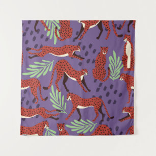 Exotische grote katten, tropische planten. wandkleed
