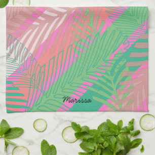 Exotische kleurrijke palmbladeren monogrammed theedoek