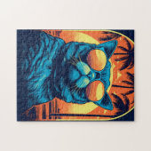 Exotische Korthaar kat met zonnebril op het strand Legpuzzel (Horizontaal)