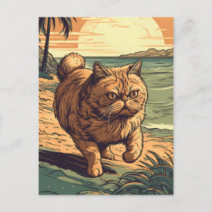 Exotische-Korthaar-Kat op een tropisch strand Briefkaart