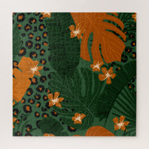 Exotische Leopard Tropische bladeren patroon Legpuzzel