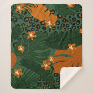 Exotische Leopard Tropische bladeren patroon Sherpa Deken