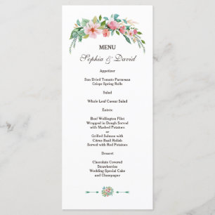 Exotische Luau Tropische Bloem Bruiloftsmenu Menu