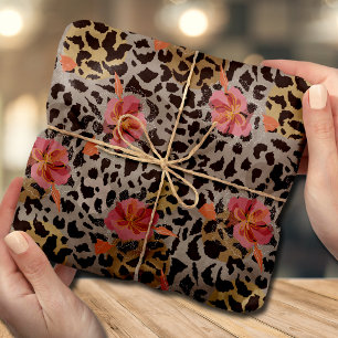 Exotische Luipaard Dierprint en Roze Bloemen Tissuepapier
