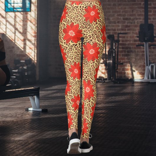 Exotische Luxe Leopard met rode bloem Print Leggings