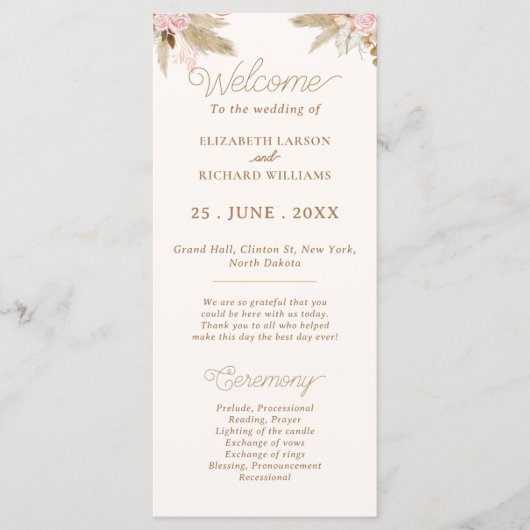 Exotische moderne Boho tropische bruiloft Programma (Voorkant)