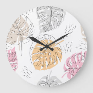 Exotische Monstera Lijn Tekening Kunst Grote Klok