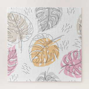 Exotische Monstera Lijn Tekening Kunst Legpuzzel