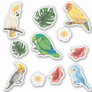Exotische mooie Wilde baby Parrots Tropische Stick Sticker