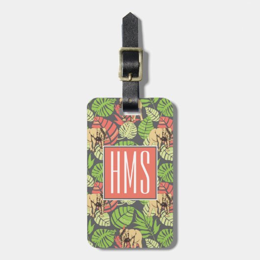 Exotische Oerwouden bladeren en olifanten | Monogr Bagagelabel (Voorkant verticaal)