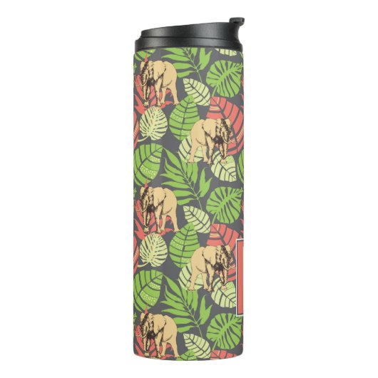 Exotische Oerwouden bladeren en olifanten | Monogr Thermosbeker (Gedraaid links)