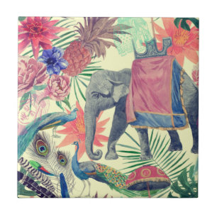 Exotische olifant Peacock Tegeltje