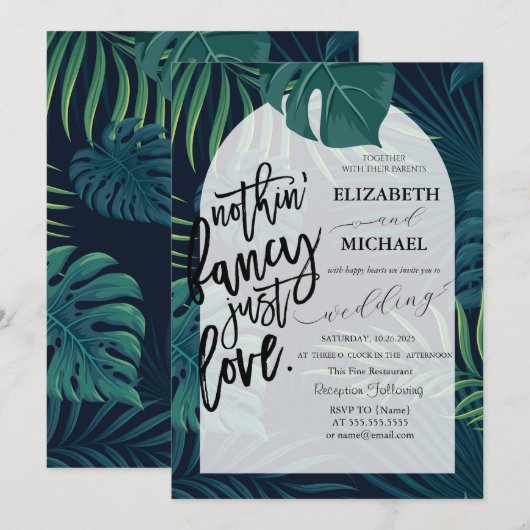 Exotische palmbladeren bruiloft kaart (Voorkant / Achterkant)