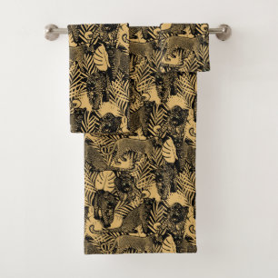 Exotische panter / luipaard zwart en goud bad handdoek