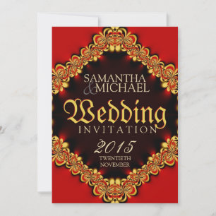 Exotische passie Red Gold Wedding Invitations Kaart