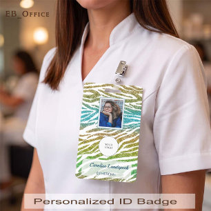 Exotische Pauw Goud Zebra Glitter Print Foto ID Badge