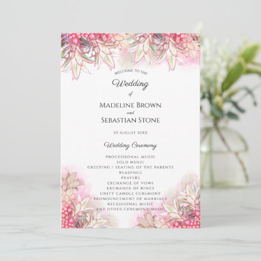 Exotische roze anananas Blush Weddenschap Programma (Staand voorkant)