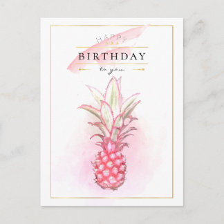 Exotische roze anananas Waterverf Birthday Art Briefkaart