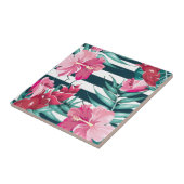 Exotische roze bloemen gestript tegeltje (Zijkant)