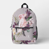 Exotische Roze Papegaai Tropische Bloemen met Mono Bedrukte Rugzak (Voorkant)