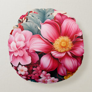 Exotische Roze Tropische Bloementuin Rond Kussen