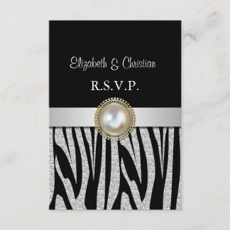 Exotische Silver Zebra print RSVP-kaart RSVP Kaartje