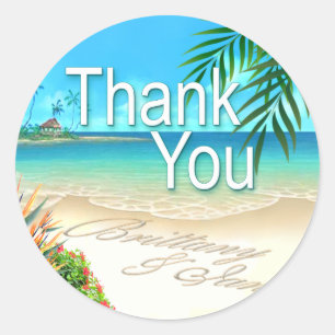 Exotische strand (vraag me uw namen in zand te pla ronde sticker