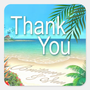 Exotische strand (vraag me uw namen in zand te pla vierkante sticker