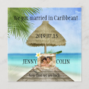 Exotische strandfoto na trouwreceptie uitnodiginge kaart