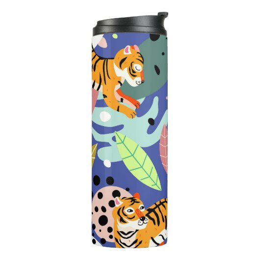 Exotische tijgers: Trendy geometrisch patroon. Thermosbeker (Gedraaid links)