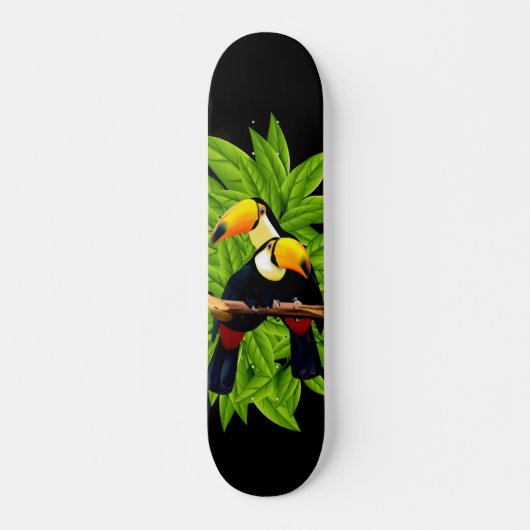 Exotische Toucans op zwart Skateboard (Voorkant)
