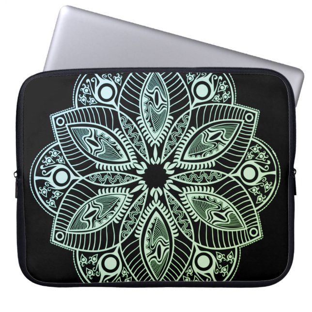 Exotische tribale groene gradiënt Mandala Laptop Sleeve (Voorkant)