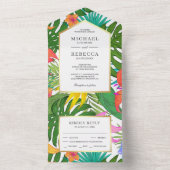 Exotische tropische bladeren kleurrijke tuinbruilo all in one uitnodiging (Binnen)