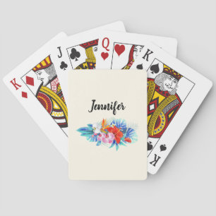 Exotische tropische bloemen in roze en Aqua Pokerkaarten