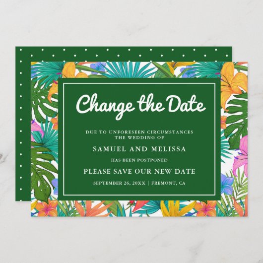 Exotische Tropische Kleurrijke Tuin Wijzigingsdatu Aankondiging (Voorkant / Achterkant)
