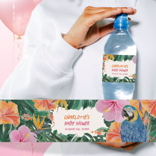 Exotische Tropische Papegaai Jungle Baby Shower Waterfles Etiket