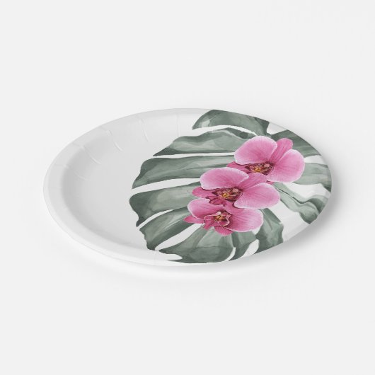 Exotische tropische Waterverf opgerolde orchideeën Papieren Bordje (Gekanteld)