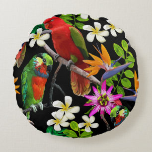 exotische vogels en mooie bloemen rond kussen