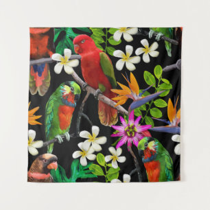 Exotische Vogels Mooie Bloemen Patroon Wandkleed