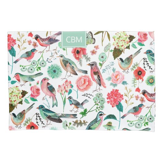 Exotische vogels Oerwoud Floral Patroon met Monogr Kussensloop (Voorkant)