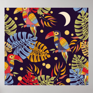 Exotische Vogels Planten Kleurrijke Patroon Poster