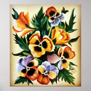 Exotische Waterverf multicolore pansies Poster