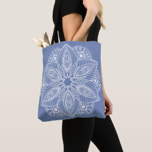 Exotische witte Mandala op blauwe achtergrond Canv Draagtas