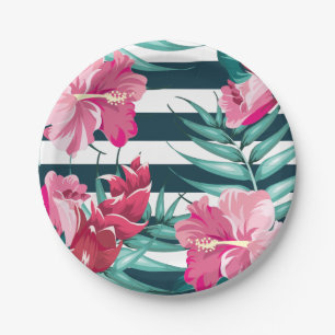 Exotische zomerFloral gestript Papieren Bordje