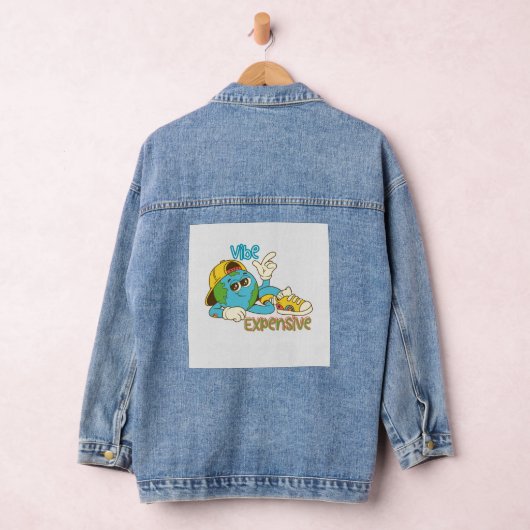 Expensive Vibe – Cool Retro Earth Character Design Denim Jacket (Hangar)