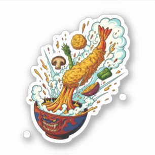 Exploderende Tempura Monster Kom Japanse Voedsel K Sticker