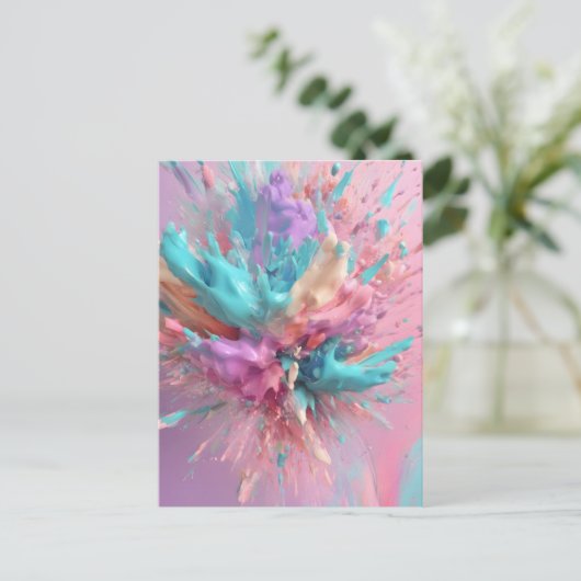 Exploderende Verf Abstract Roze Turquoise Lila Briefkaart (Staand voorkant)