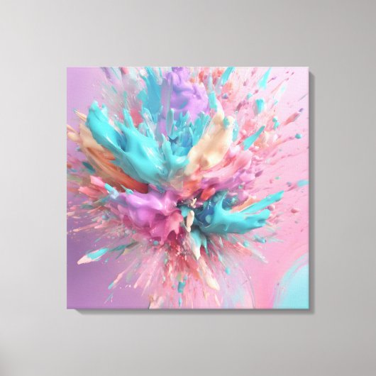 Exploderende Verf Abstract Roze Turquoise Lila Canvas Afdruk (Voorkant)